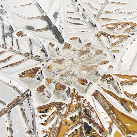 Vintage Akcam Glass Leaf Bowl – White and Silver, Handmade in Turkey, 11” - Picture 8 of 8